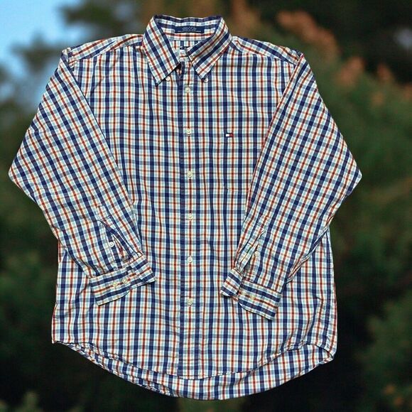 Tommy Hilfiger Vintage Y2K Multicolor Plaid Button Front Shirt Men's Size Medium - Picture 1 of 9